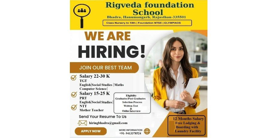 Teacher jobs at Rigveda Foundation School, Hanumangarh, Rajasthan