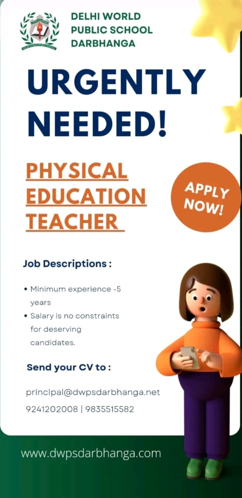 Teacher Job in Delhi World Public School, Darbhanga