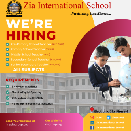 TEACHER JOBS!! in-Bangalore, Karnataka at Zia International School