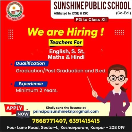 TEACHER JOBS!! in-Kanpur ,Utter Pradesh at SUNSHINE PUBLIC SCHOOL