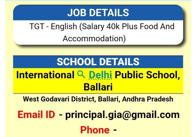 TEACHER JOBS!! in – Ballari, Andhra Pradesh at International Delhi Public School