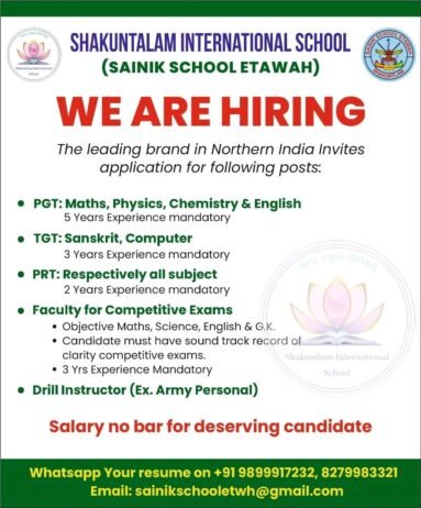 TEACHER JOBS!! in – Etawah, Uttar Pradesh at SHAKUNTALAM INTERNATIONAL SCHOOL