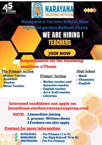 TEACHER JOBS!! in – Thane, Maharashtra at NARAYANA EDUCATIONAL INSTITUTIONS
