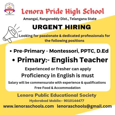 TEACHER JOBS!! in – Rangareddy , Telangana at Lenora Pride High School