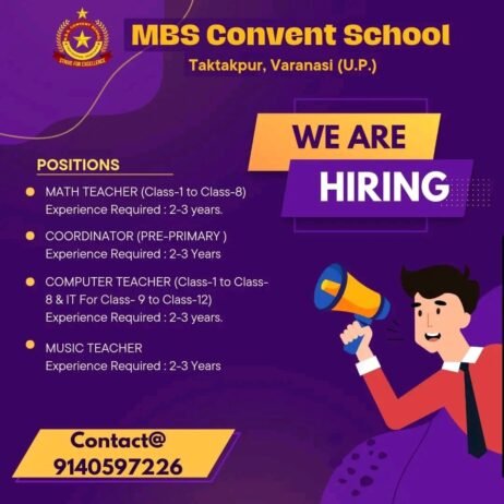 TEACHER JOBS!! in – Varanasi (U.P.) at MBS Convent School