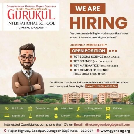 TEACHER JOBS!! in- Junagadh,Gujrat at GURUKUL INTERNATIONAL SCHOOL