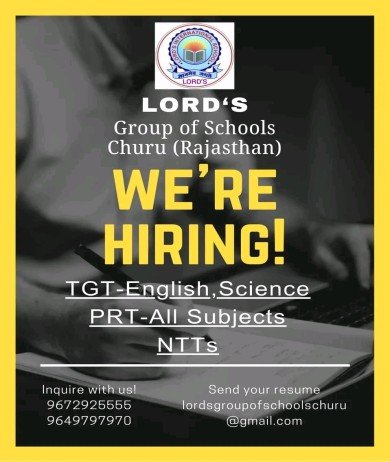 Teachers job at LORD’S Group of Schools, Churu, (Rajasthan)