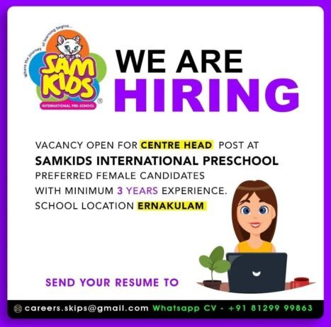 Opening Job for Teachers at SAMKIDS INTERNATIONAL PRESCHOOL in Ernakulam Kerala