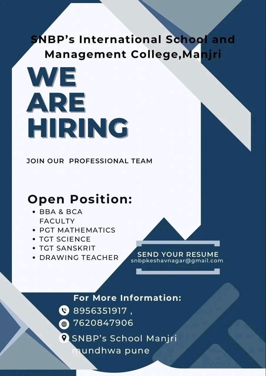 Job for Teachers at SNBP’s International School and Management College in Pune, Maharashtra
