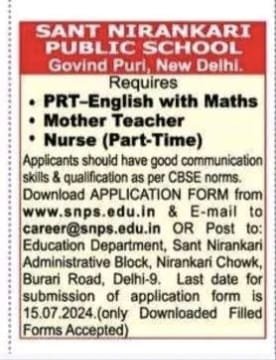 TEACHER JOBS!! in New Delhi, Delhi at SANT NIRANKARI PUBLIC SCHOOL