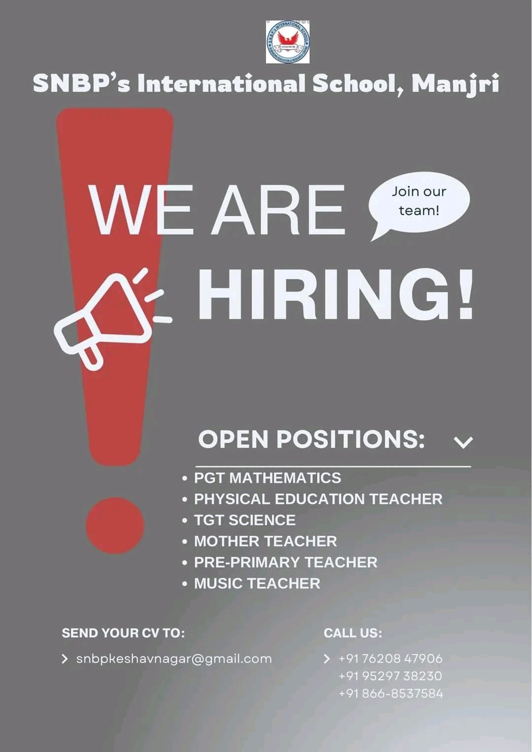 TEACHER JOBS!! in Pune, Maharashtra at SNBP’s International School