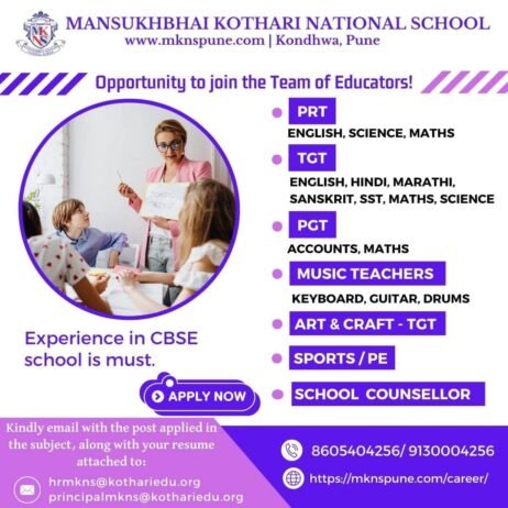 Teachers job in ! Join MK Mansukhbhai Kothari National School, Pune