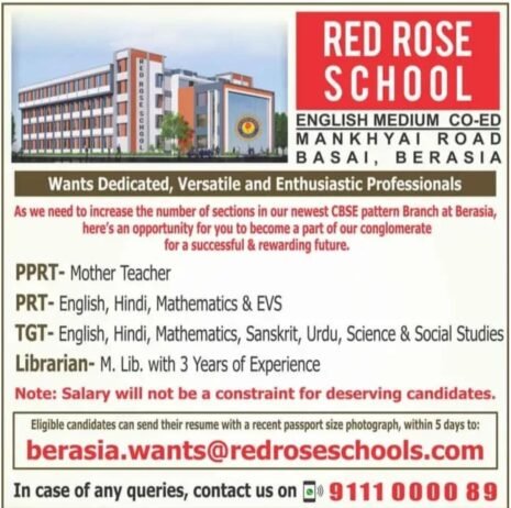 TEACHER JOBS!! in Bhopal,Madhya Pradesh at RED ROSE SCHOOL