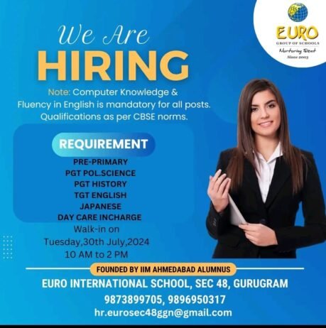 Teachers job in ! EURO GROUP OF SCHOOL, Gurugram, Haryana