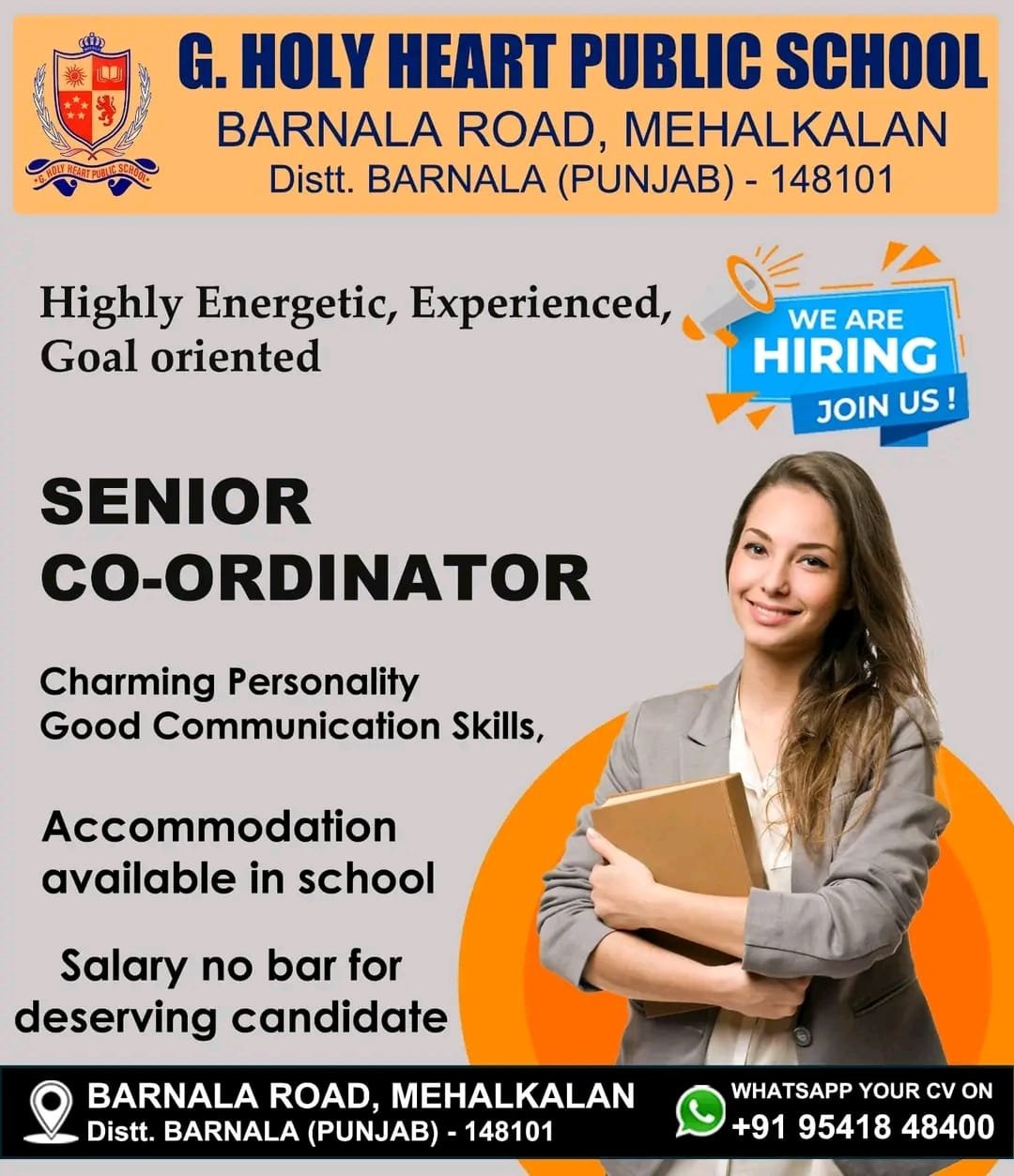 TEACHER JOBS!! in BARNALA (PUNJAB) at G. HOLY HEART PUBLIC SCHOOL