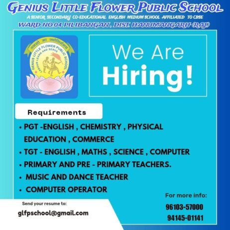 Teachear Job In ! GENIUS LITTLE FLOWER PUBLIC SCHOOL,HANUMANGARH (Rajasthan)