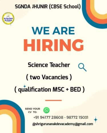 Teachers job in ! Shri Guru Nanak Dev Academy, Durdaspur, Punjab