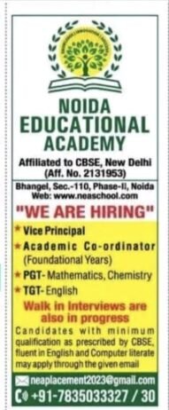 TEACHER JOBS!! in Noida, Uttar Pradesh at NOIDA EDUCATIONAL ACADEMY