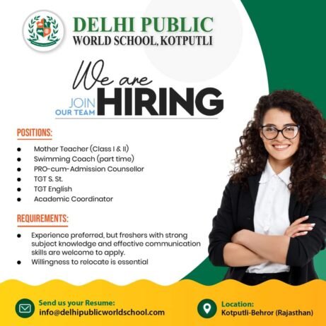 Teachear Job In ! DELHI PUBLIC WORLD SCHOOL Kotputli Behror (Rajasthan)