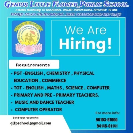 Opening Job for Teachers at GENIUS LITTLE FLOWER PUBLIC SCHOOL, HANUMANGARH (Rajasthan)