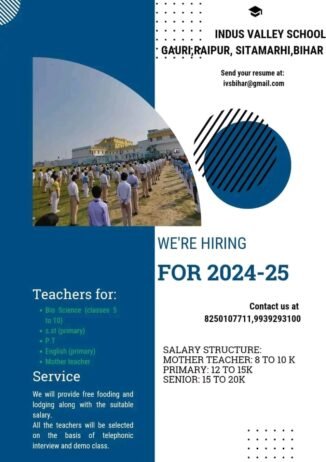 TEACHER JOBS!! in sitamarhi bihar at INDUS VALLEY SCHOOL