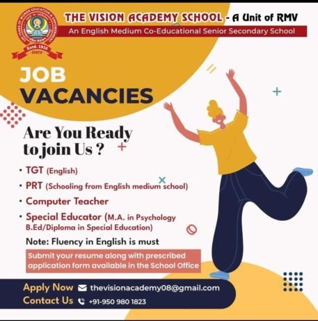 TEACHER JOBS!! in Udaipur, Rajasthan at THE VISION ACADEMY SCHOOL