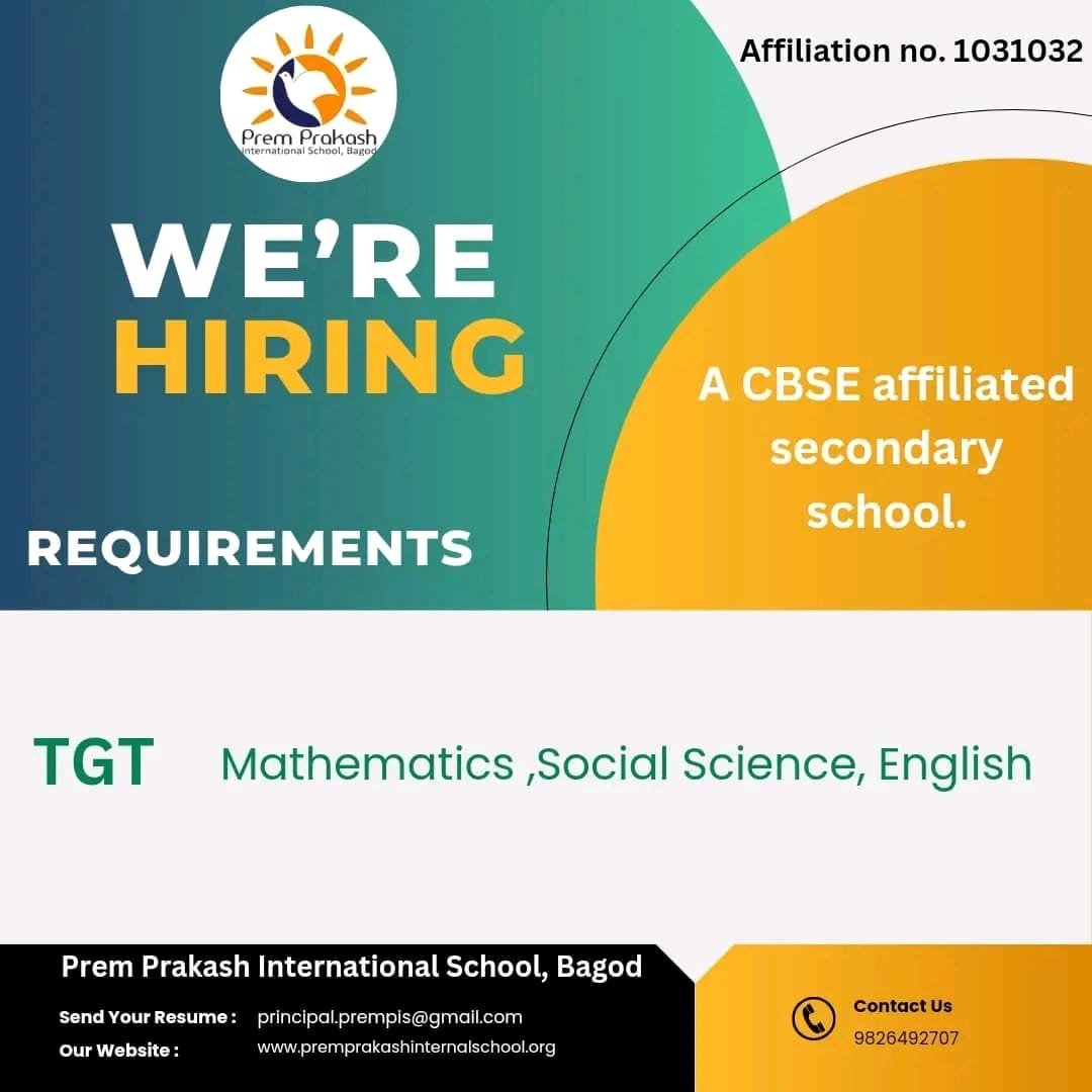 TEACHER JOBS!! in Khargone, Madhya Pradesh at Prem Prakash International School