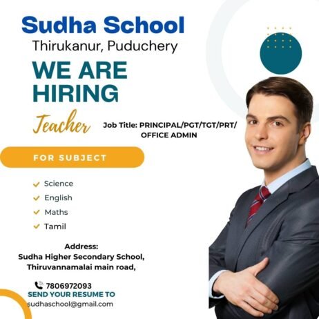 Teachers job in ! Join Sudha Higher Secondary School, Thirukanur, Puducherry