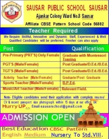 Teachers Job in SAUSAR PUBLIC SCHOOL SAUSAR Madhya Pradesh