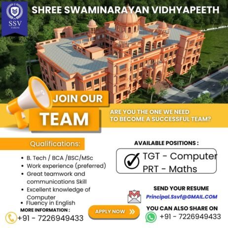 Teachers job in Shree Swaminarayan Vidhyapeeth Gujrat