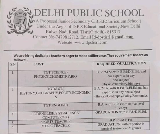 Teachers job in ! Delhi Public School, Giridih