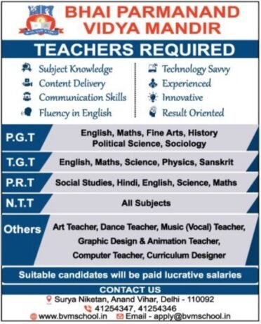 Teachers job in ! Bhai Parmanand Vidya Mandir Delhi