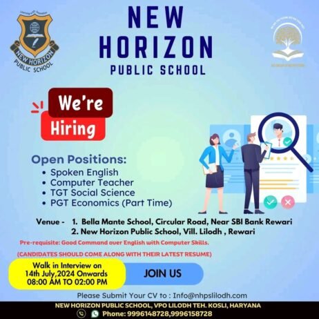 Teachers job in ! New Horizon Public School Rewari, Haryana