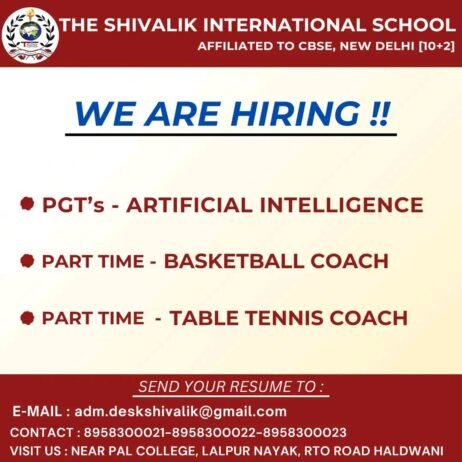 Teachers job in ! Join The Shivalik International School, Haldwani