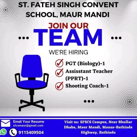 Job Riquirnment In St. Fateh Singh Convent School,Bathinda