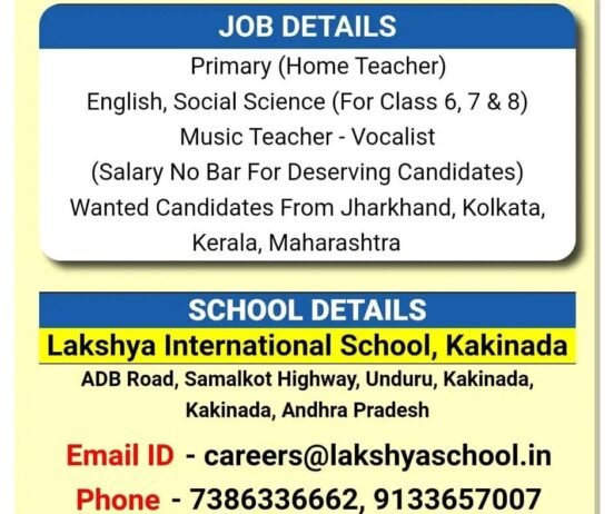 Job Openings in Lakshya International School, Kakinada, Andhra Pradesh