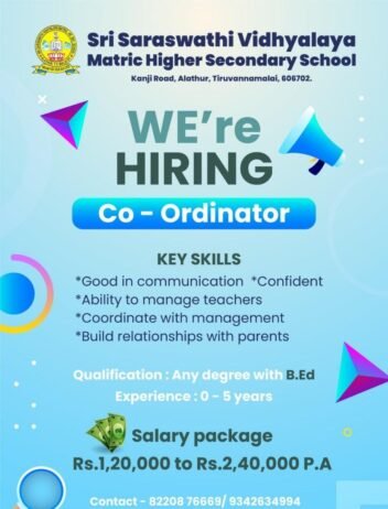 Teachers job in ! Sri Saraswathi Vidhyalaya Matric Higher Secondary School, Virudhachalam, Tamil Nadu