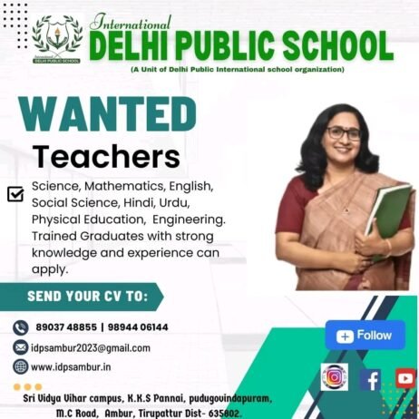 TEACHER JOBS!! in Tirupathur, Tamil Nadu at DELHI PUBLIC SCHOOL