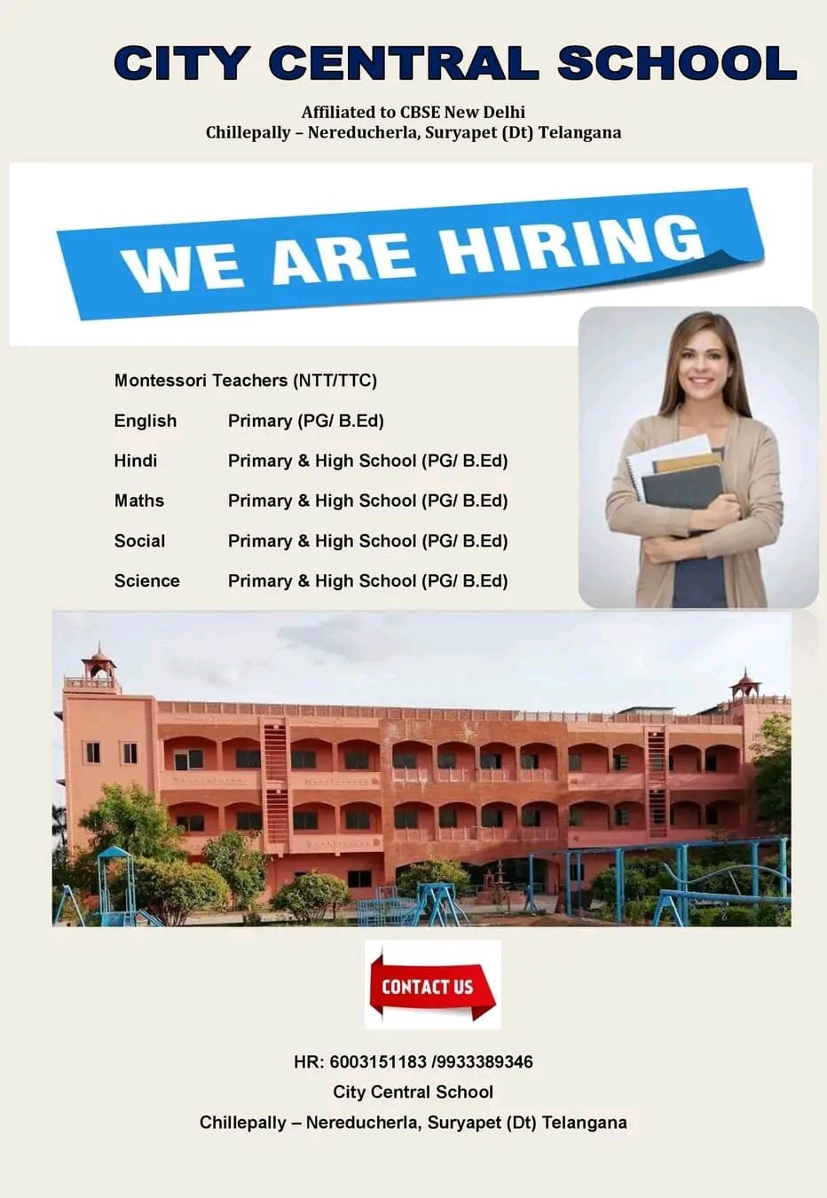 TEACHER JOBS!! in Suryapet, Telangana at CITY CENTRAL SCHOOL
