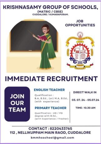 TEACHER JOBS!! in Cuddalore, Tamil Nadu at KRISHNASAMY GROUP OF SCHOOLS