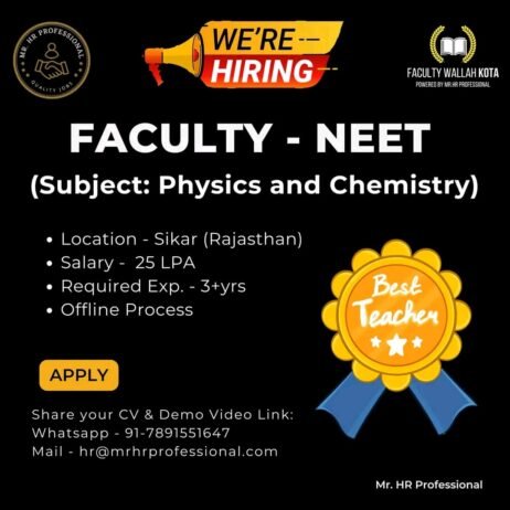 Opening Job for Teachers at FACULTY – NEET in Sikar (Rajasthan)