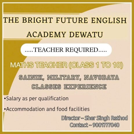 Job for Teachers at THE BRIGHT FUTURE ENGLISH ACADEMY in Jodhpur, Rajasthan