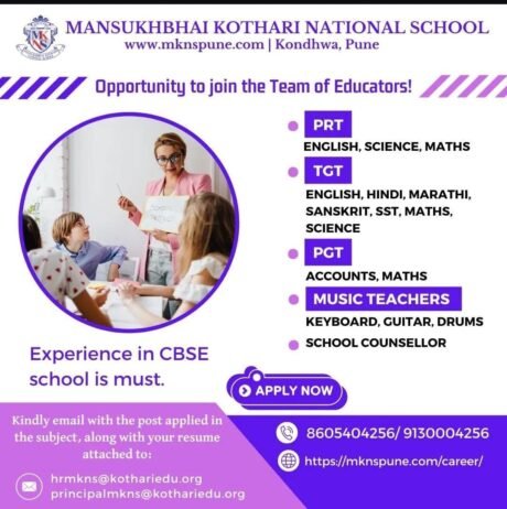 TEACHER JOBS!! in Pune, Maharashtra at Mansukhbhai Kothari National School