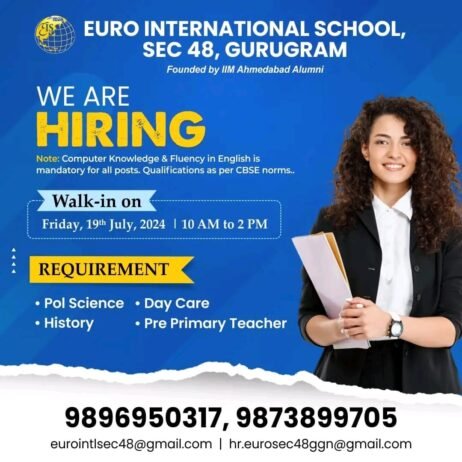 Teacher Job In EURO INTERNATIONAL SCHOOL, GURUGRAM