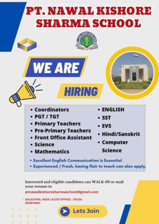 Job Openings in PT. NAWAL KISHORE SHARMA SCHOOL, Rajasthan