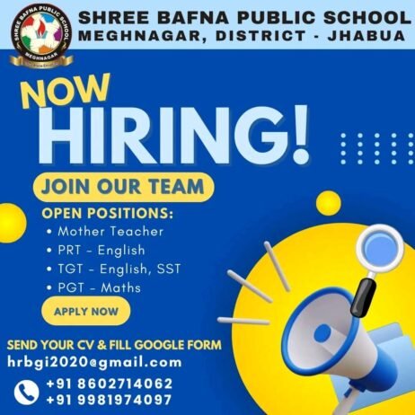 Job for Teachers at SHREE BAFNA PUBLIC SCHOOL in JHABUA, MADHYA PRADESH