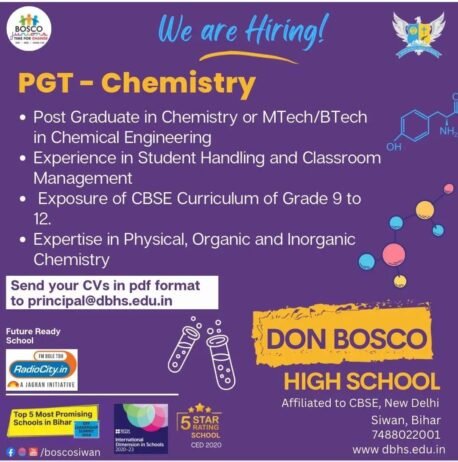 Opening Job for Teachers at DON BOSCO HIGH SCHOOL in Siwan, Bihar