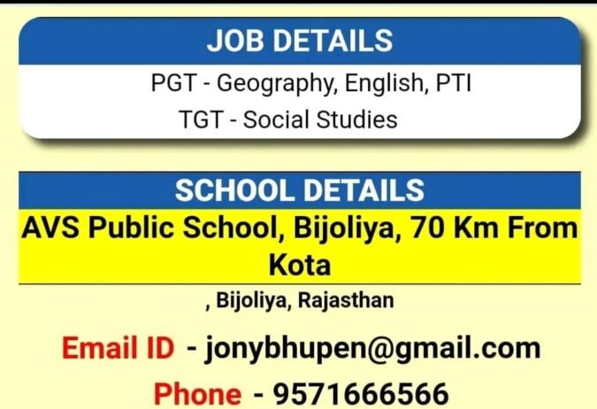 Job for Teachers at AVS Public School in kota Rajasthan