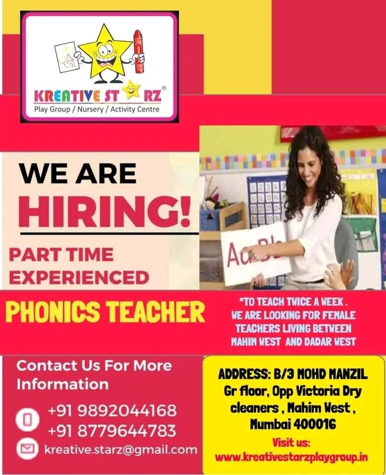 Opening Job for Teachers at Kreative Starz in Mumbai, Maharashtra