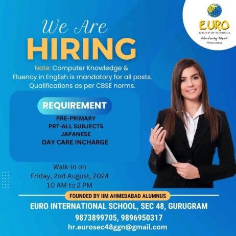 Teachers job in ! EURO GROUP OF SCHOOLS, Gurugram, Haryana